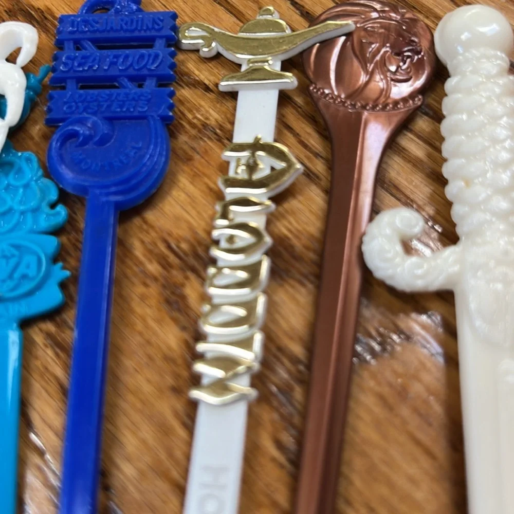 Vintage set of plastic, acrylic swizzle sticks. Hotels, casinos airlines.